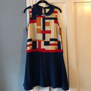 ModCloth Navy Geometric Colorblock Sleeveless Dress